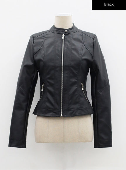Zip-Up Faux Leather Jacket CF314