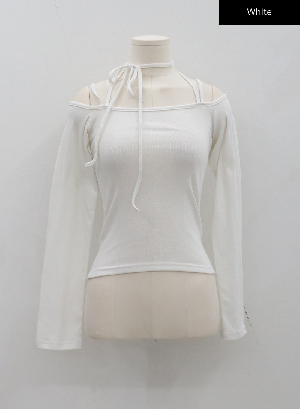 Neck Ribbon Detail Long Sleeve Cropped Top CD21
