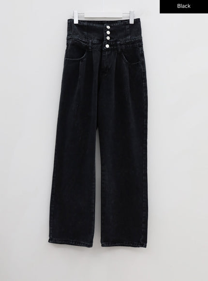 Four Buttoned Open Black Jeans CU8