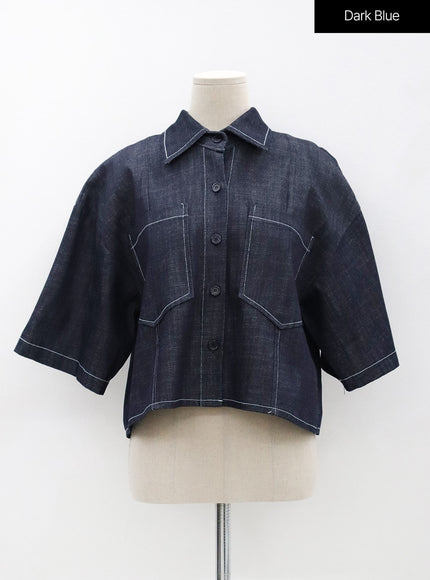 Stitch Denim Set-Up Blouse with Pocket OG23