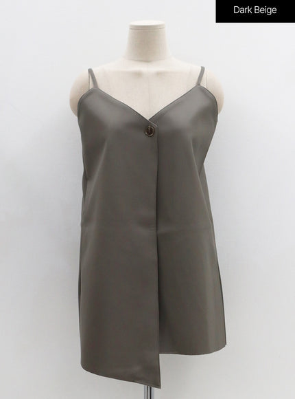 One Button Faux Leather Mini Dress OS29