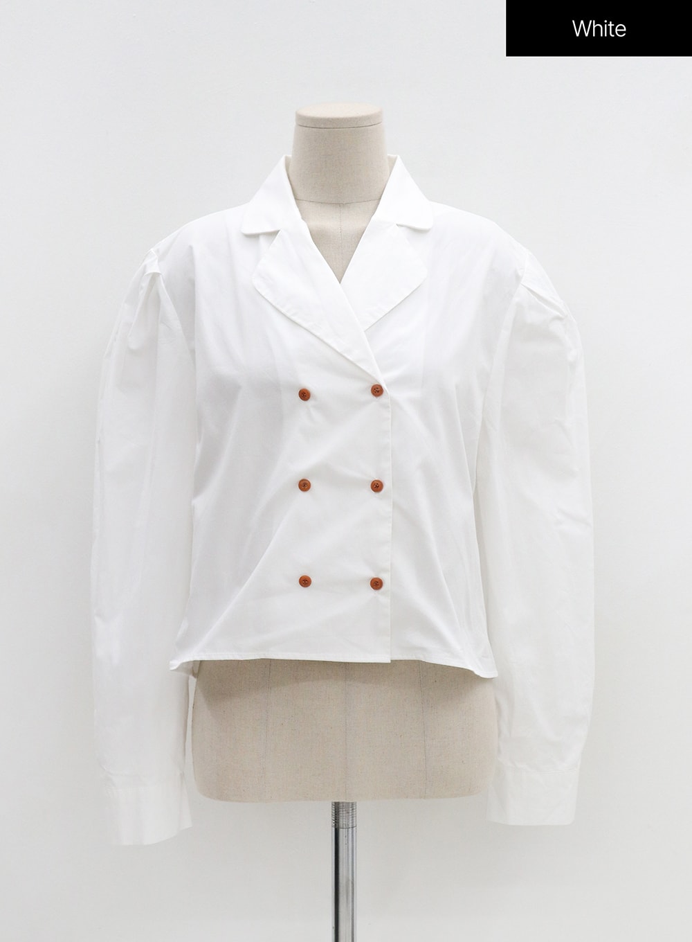 Double Button Collared Puff Sleeve Blouse OS13