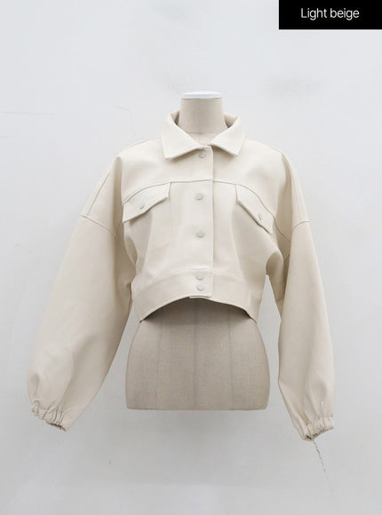 Faux Leather Cropped Jacket OF301