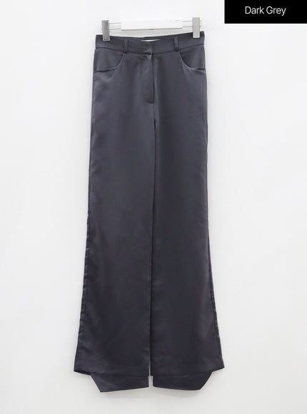 Satin Slit Straight Fit Tailored Pants OG10