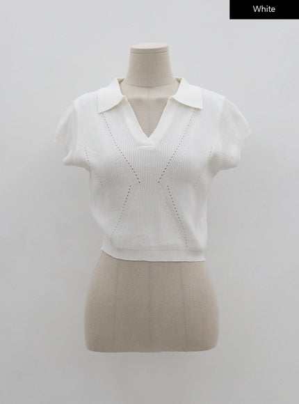 V-Neck Collar Crop Short Sleeve Tee BG09