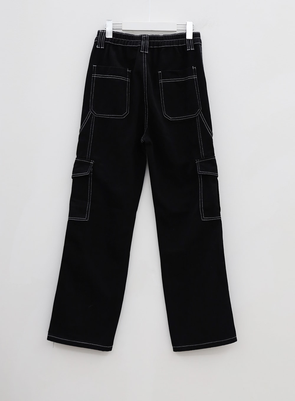 Stitch Detail Black Cotton Pants BU14 - Lewkin