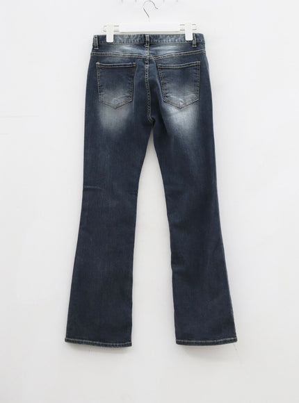 深色水洗中腰微喇牛仔褲 CJ325