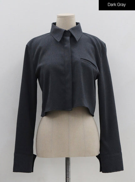 Hidden Button Crop Shirt ON11