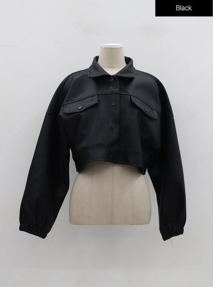 Faux Leather Cropped Jacket OF301