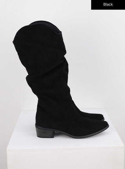 ruched-faux-leather-long-boots-co313 / Black