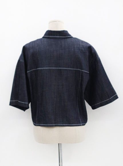 Stitch Denim Set-Up Blouse with Pocket OG23