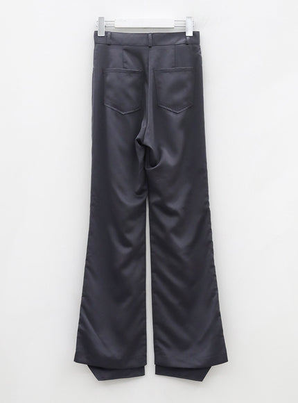 Satin Slit Straight Fit Tailored Pants OG10