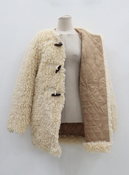 人造毛皮鈕扣中長外套 CJ302