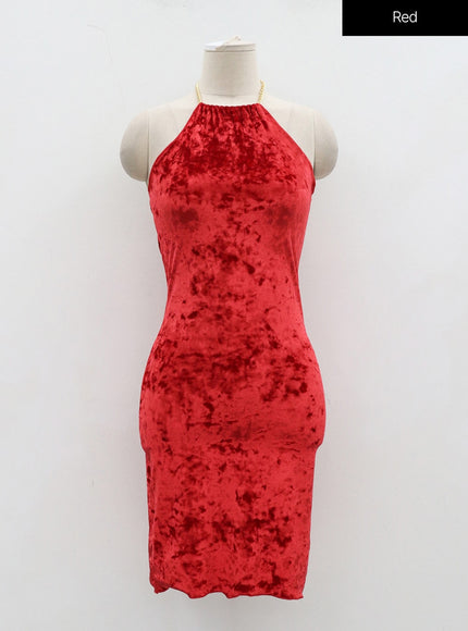 天鵝絨無袖頸部鏈條迷你連衣裙 BD23