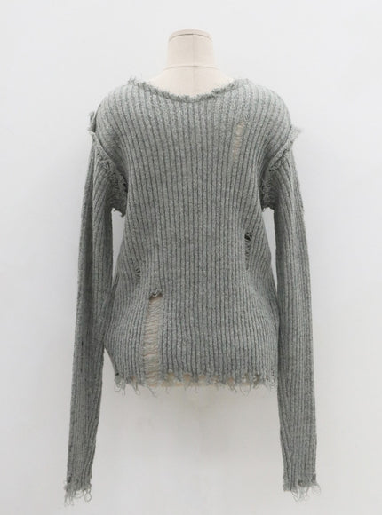 Ripped V-Neck Knit Top CO13