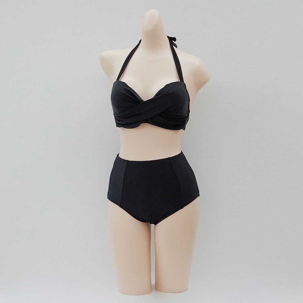 Halterneck Tweed Basic Bikini Set IJ13