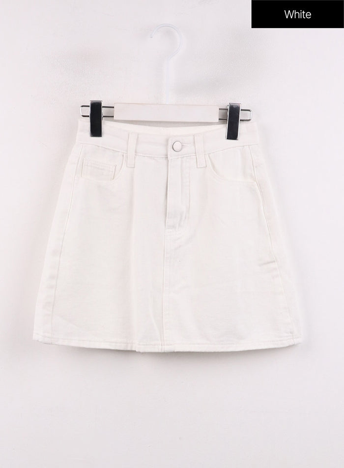 denim-button-mini-skirt-oj423 / White