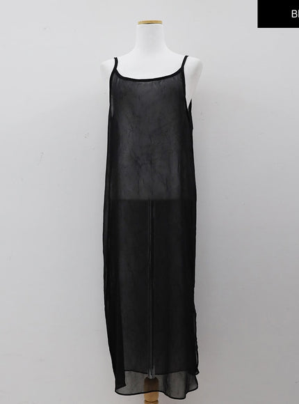 皺紋透明吊帶長連衣裙 CJ08