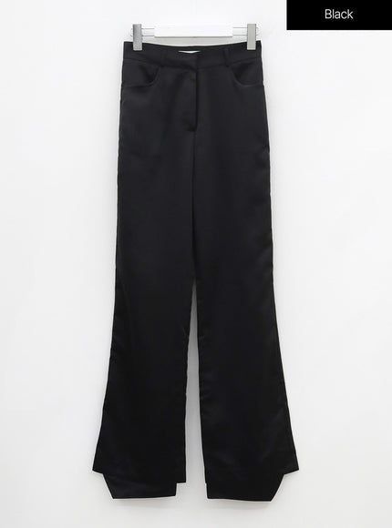 Satin Slit Straight Fit Tailored Pants OG10