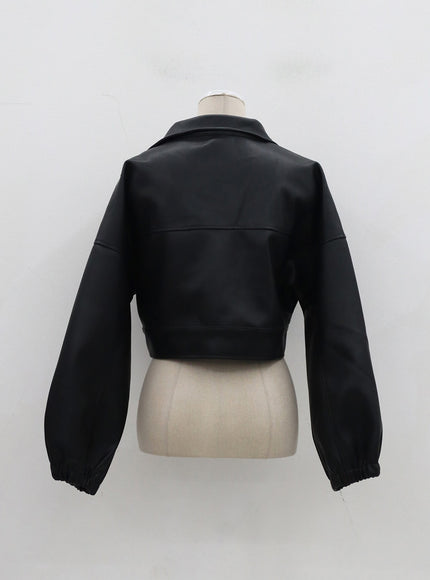 Faux Leather Cropped Jacket OF301