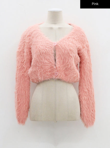 人造毛皮兩粒扣短款開衫 CJ325