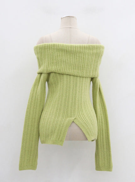 Off-Shoulder Stripe Knit Top OD22