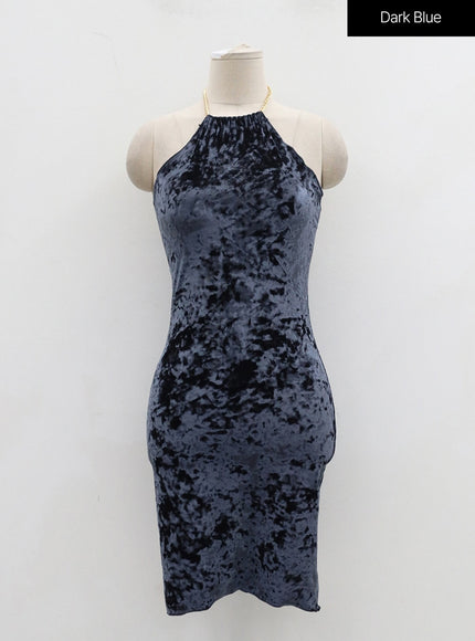 天鵝絨無袖頸部鏈條迷你連衣裙 BD23