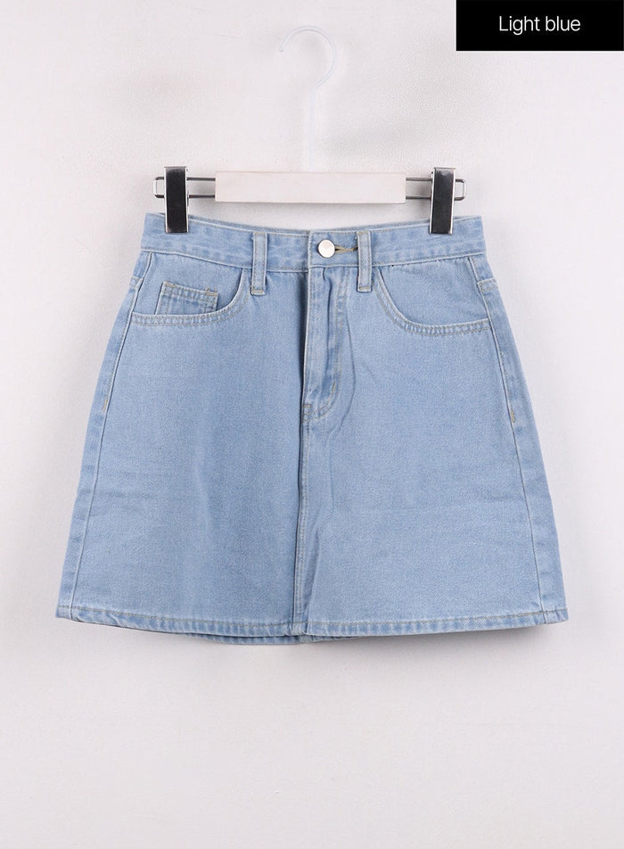 denim-button-mini-skirt-oj423 / Light blue