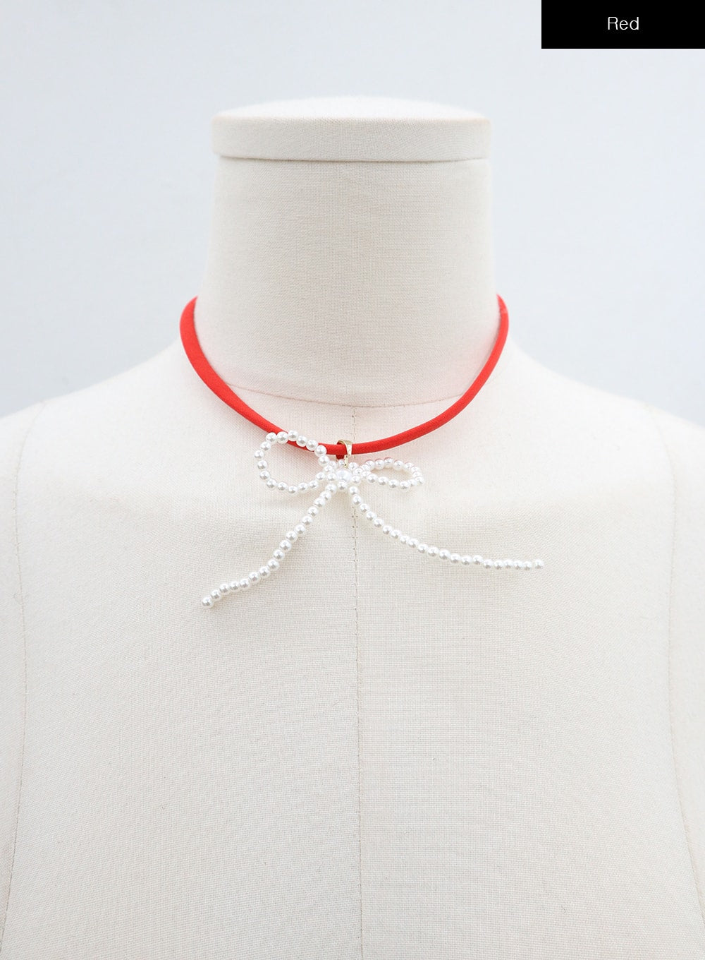 Pearl Beads Ribbon Choker BD28 - Red One Size