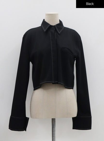 Hidden Button Crop Shirt ON11