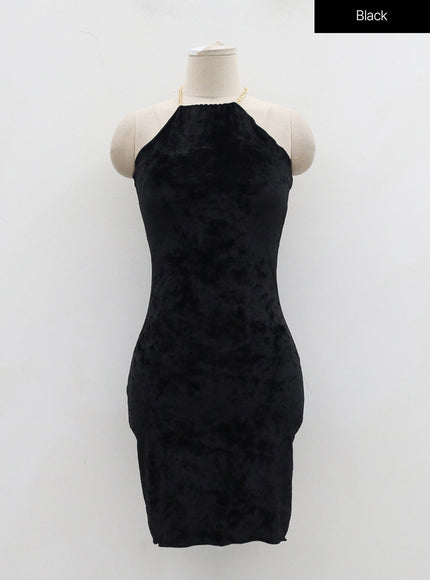 天鵝絨無袖頸部鏈條迷你連衣裙 BD23