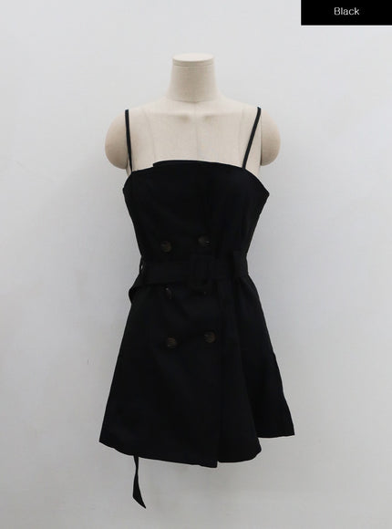 腰帶鈕扣褶襉迷你連衣裙和襯衫套裝 BO24