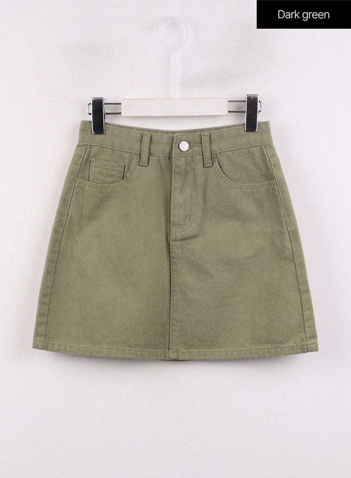 denim-button-mini-skirt-oj423 / Dark green