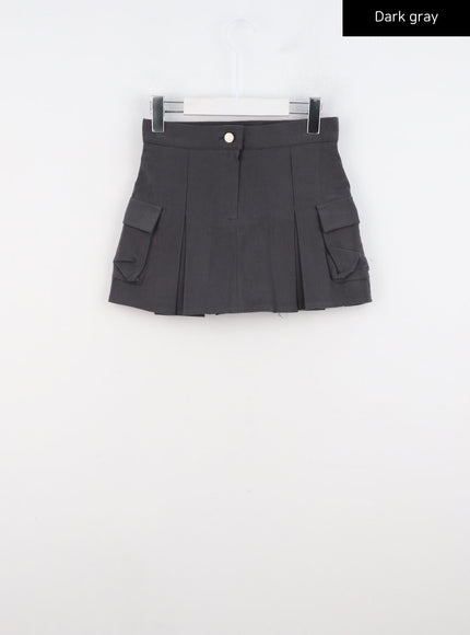 pocket-pleated-mini-skirt-cn317 / Dark gray