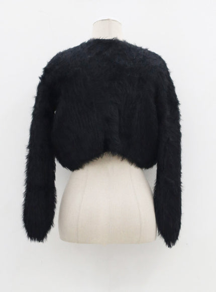 人造毛皮兩粒扣短款開衫 CJ325