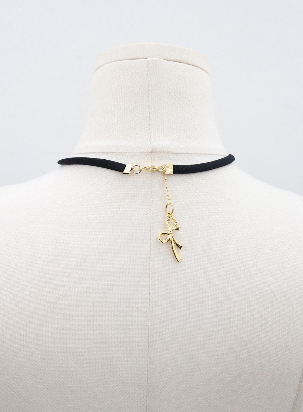 Gold Pearl Black Ribbon Choker Necklace