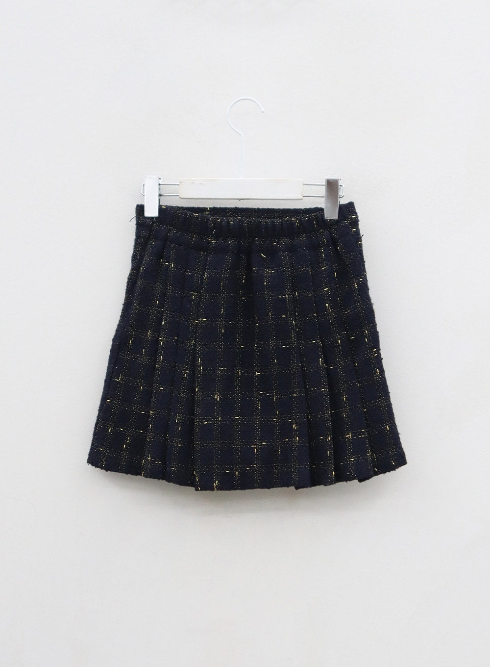 Golden Chain Pleated Plaid Mini Skirt BD01