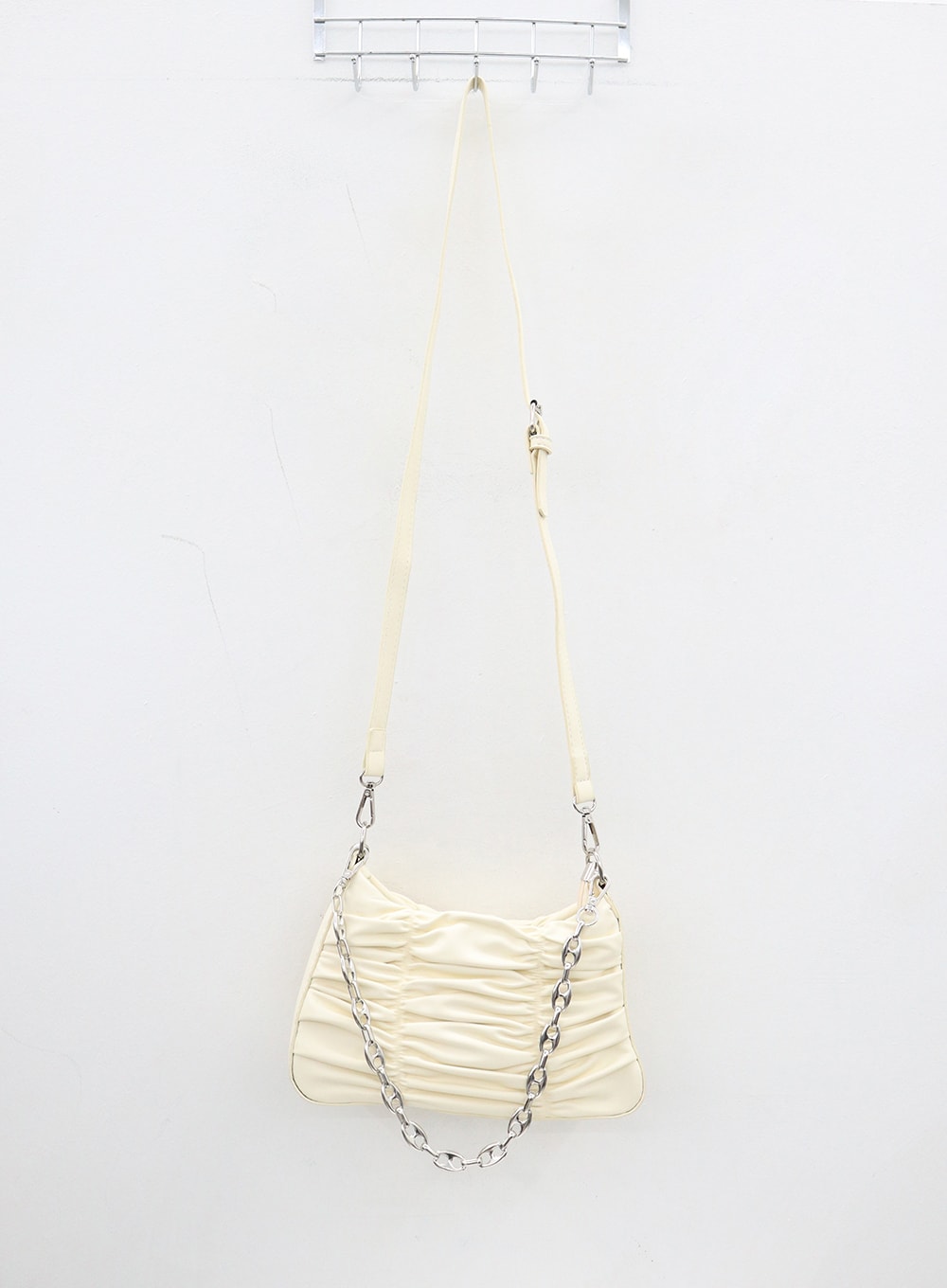 Faux Leather Chain Baguette Bag