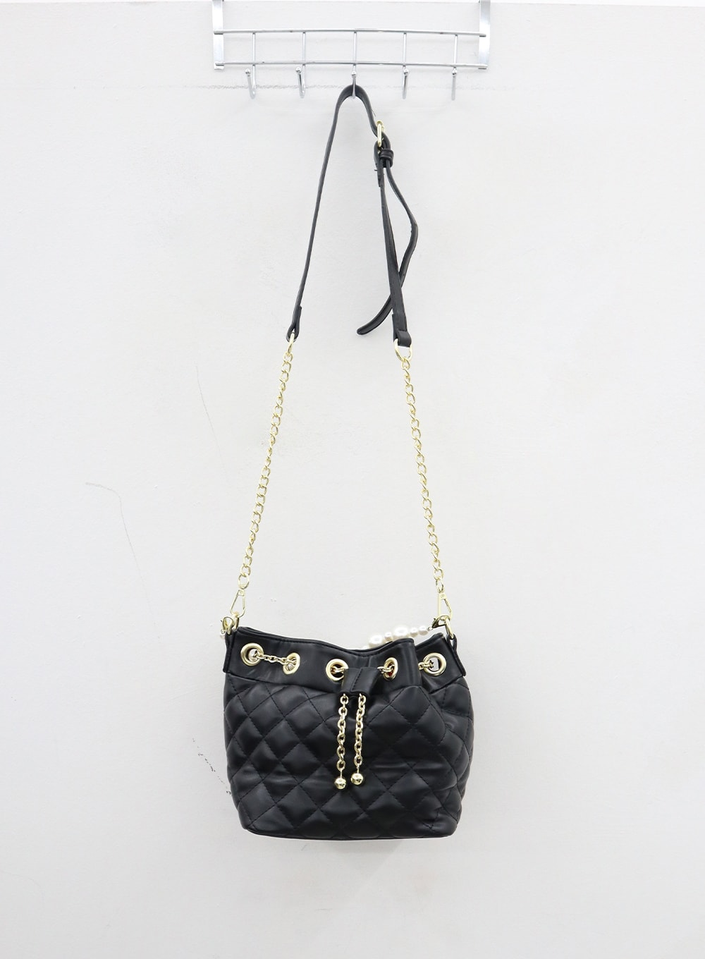 Golden Chain Pearl Bead Detail Mini Bag BD28 - Light Beige One Size