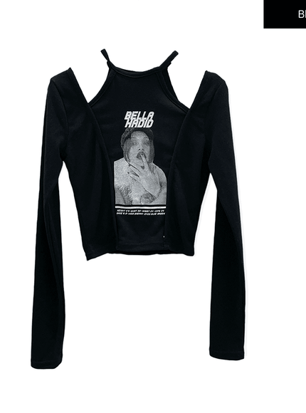 Cut Out Halter neck Long Sleeve T Shirt