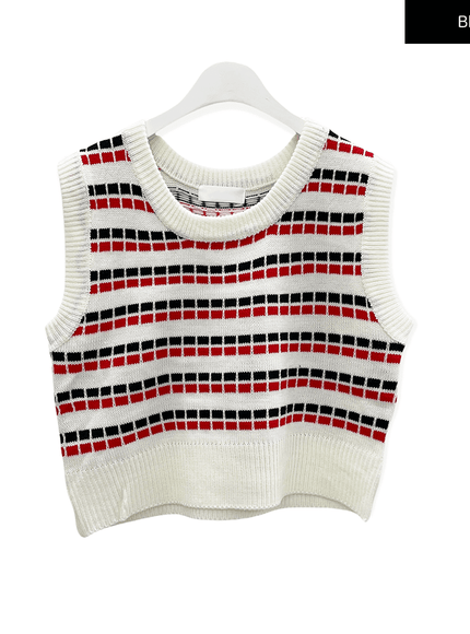 圖案短款針織背心 C1002