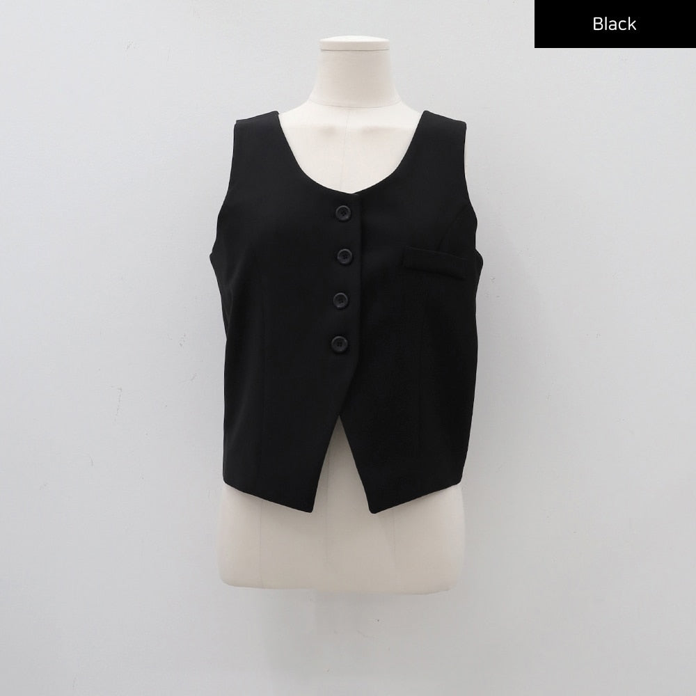 Cropped Button-Front Vest