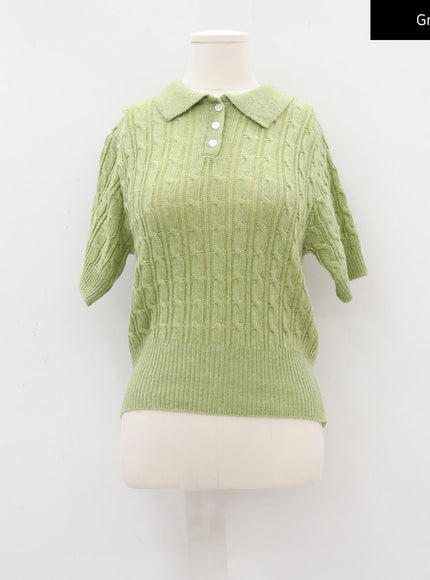 Cable Knit Collared Short-sleeve Sweater CA01