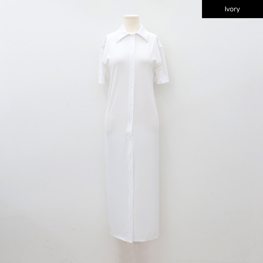 Short-sleeve Collared Maxi Shirt Dress CA08