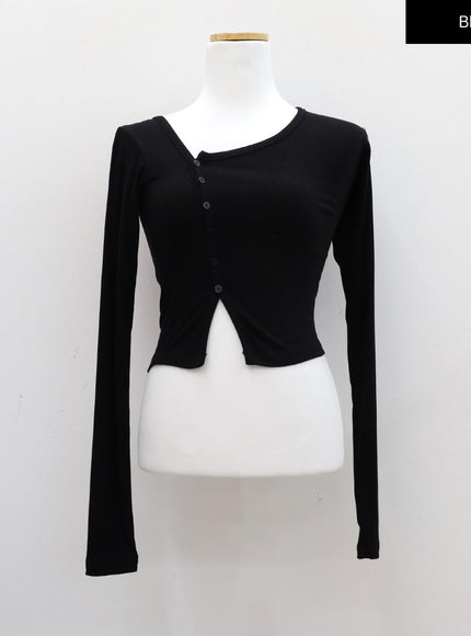 Cropped Cardigan with Diagonal Buttons CM22