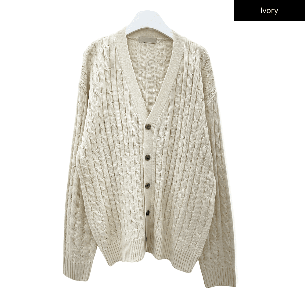 Cable Knit Relaxed Fit Cardigan C7102 - Lewkin