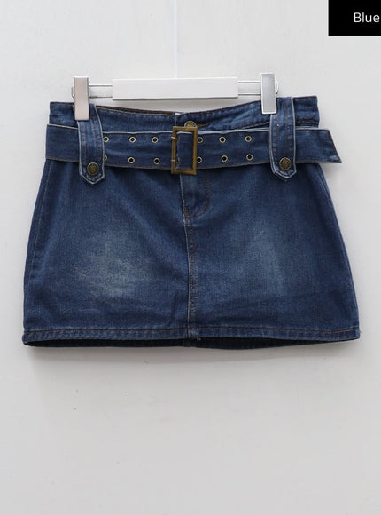 Low-Rise Bleached Denim Skorts and Belt Set CM02