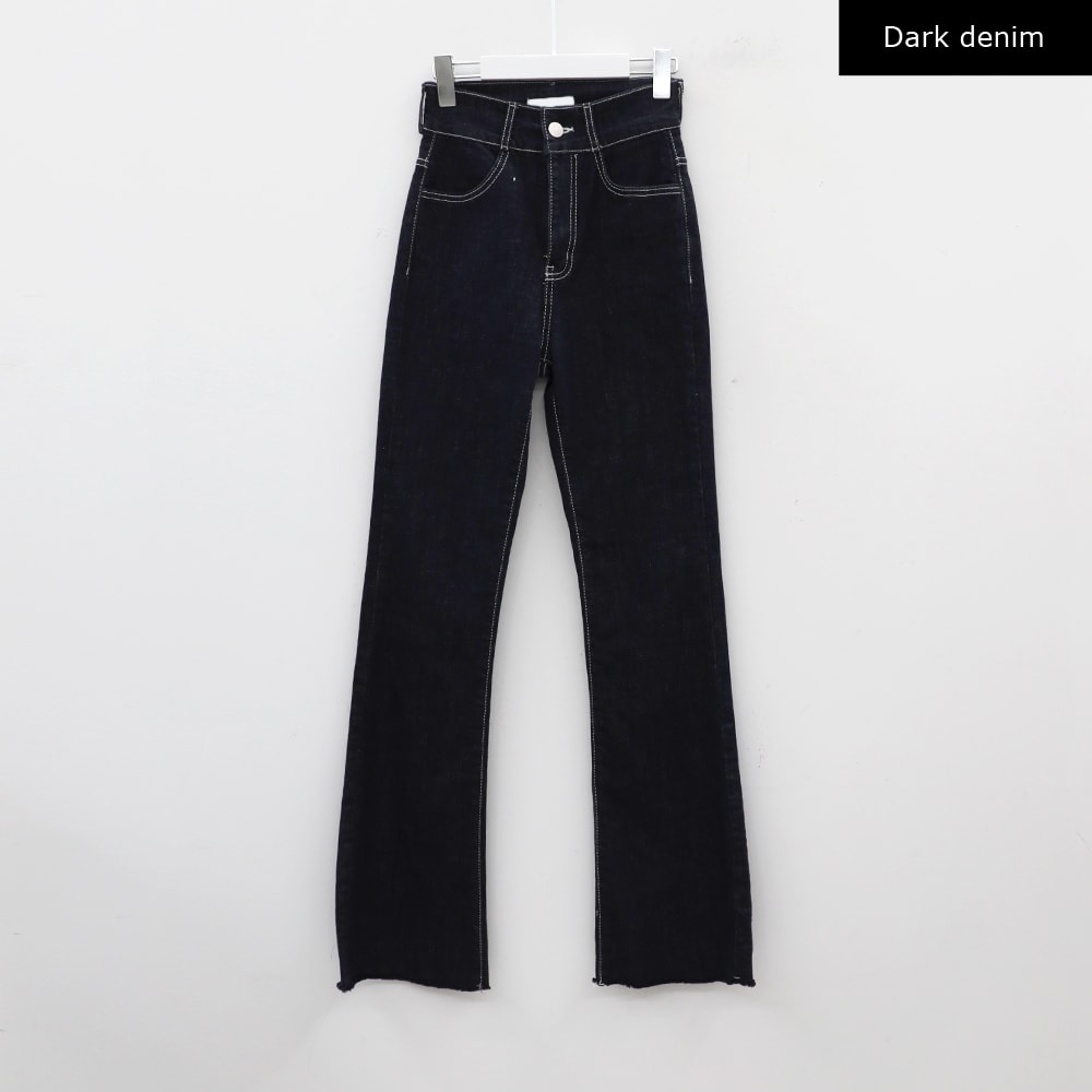 V Cut Denim Pants Black