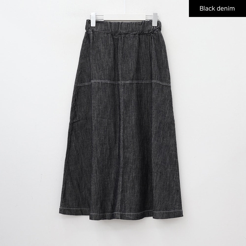 Linen Denim Maxi Skirt CA12