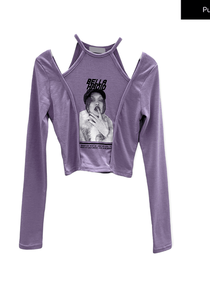 Cut Out Halter neck Long Sleeve T Shirt